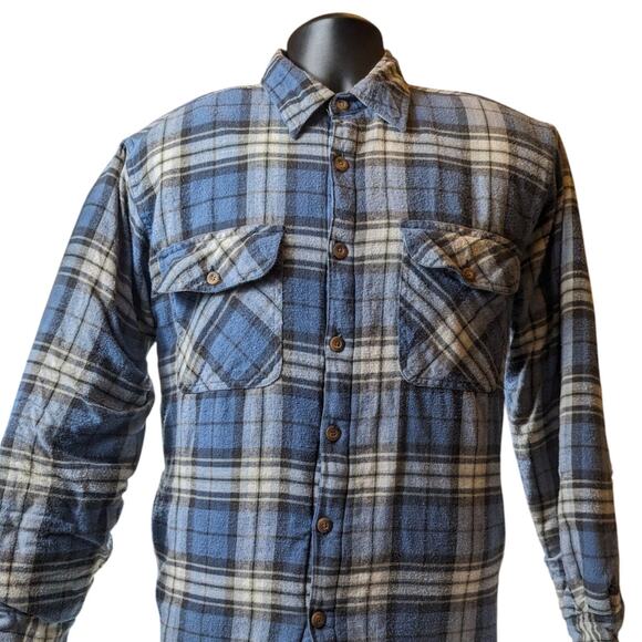 Canyon Guide Outfitters Quilted Flannel Jacket Mens Large Blue Plaid Shirt Coat - Picture 1 of 15